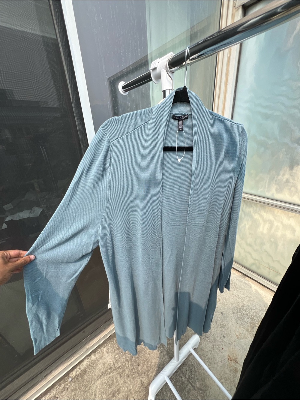 Eileen Fisher Dusty Blue Open-Front Lightweight Cardigan